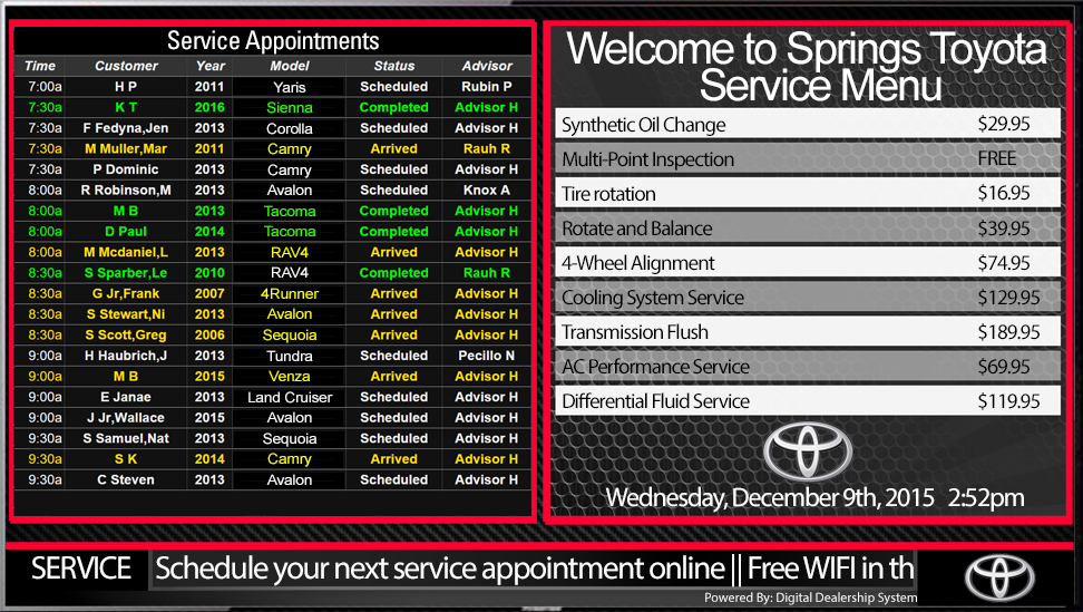 kia service appointment menu sign